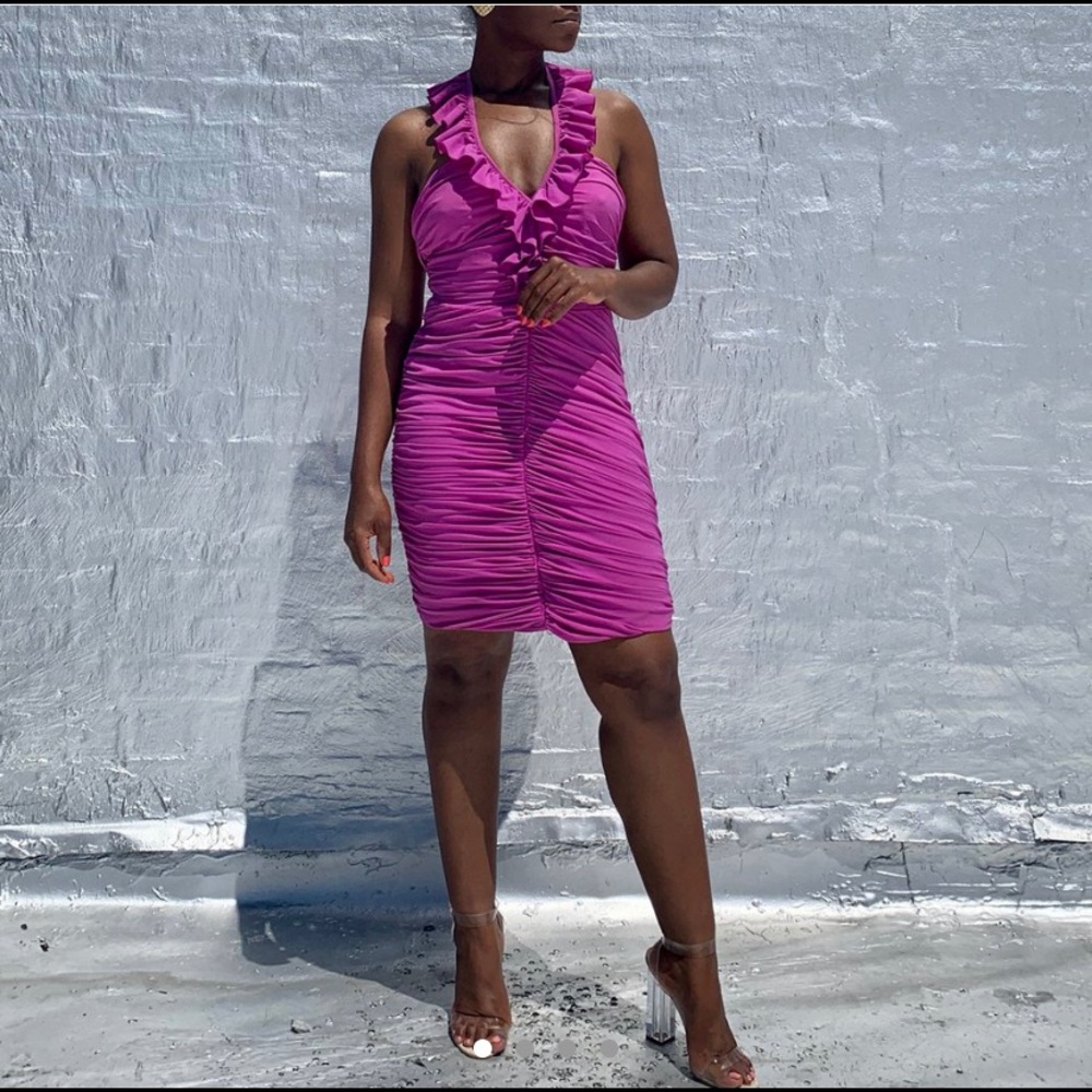 Lovely ruffle halter cocktail dress